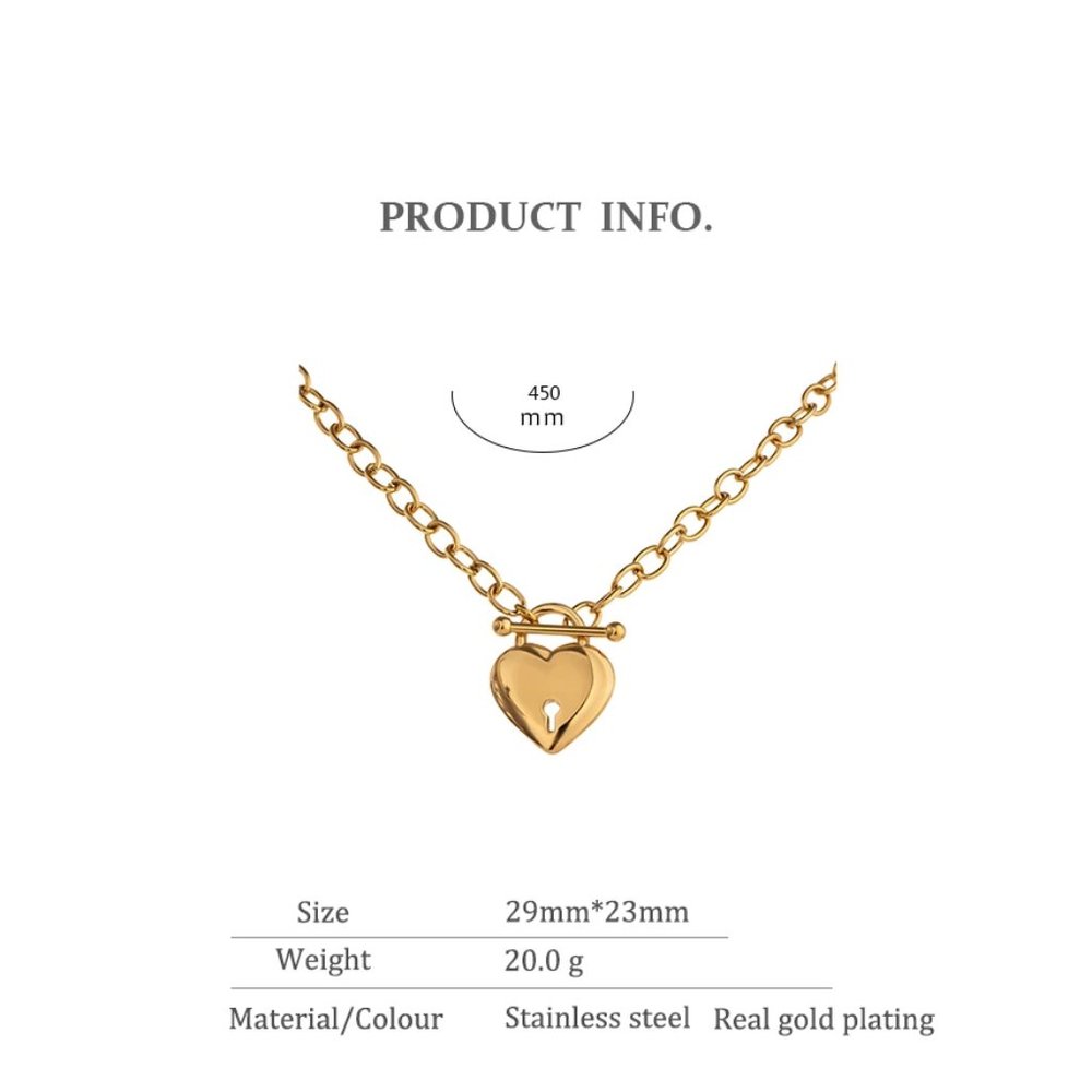 NEW 18K Gold Plated Heart Lock Toggle Link Chain Necklace - Picture 4 of 5